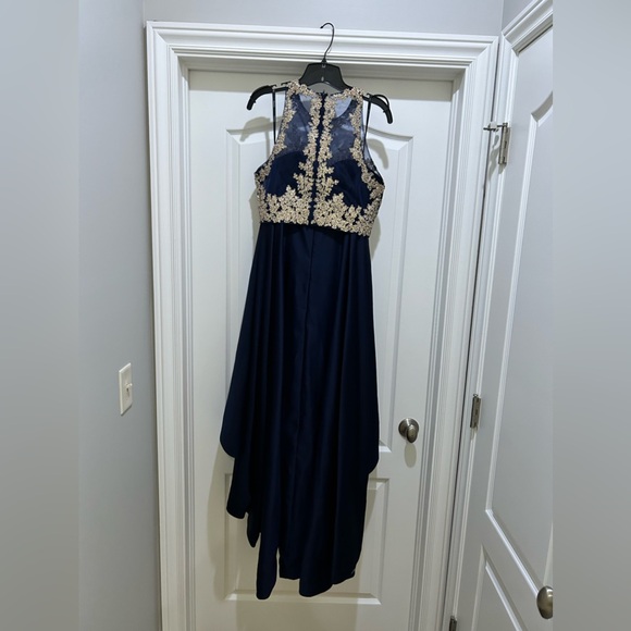 Tiffany Designs size 8 - high low two piece dress (navy with gold) - Picture 2 of 3